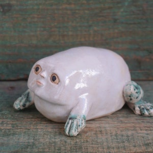 Ceramic Frog Figurine, Ceramic Sculpture Art, Human Face, Cute Frog Statue, Ceramic Animal image 5