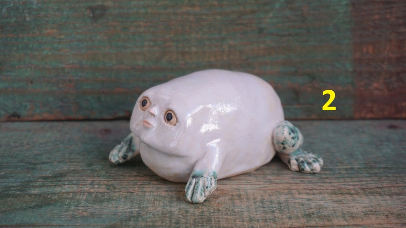 Ceramic Frog Figurine, Ceramic Sculpture Art, Human Face, Cute Frog Statue, Ceramic Animal image 5