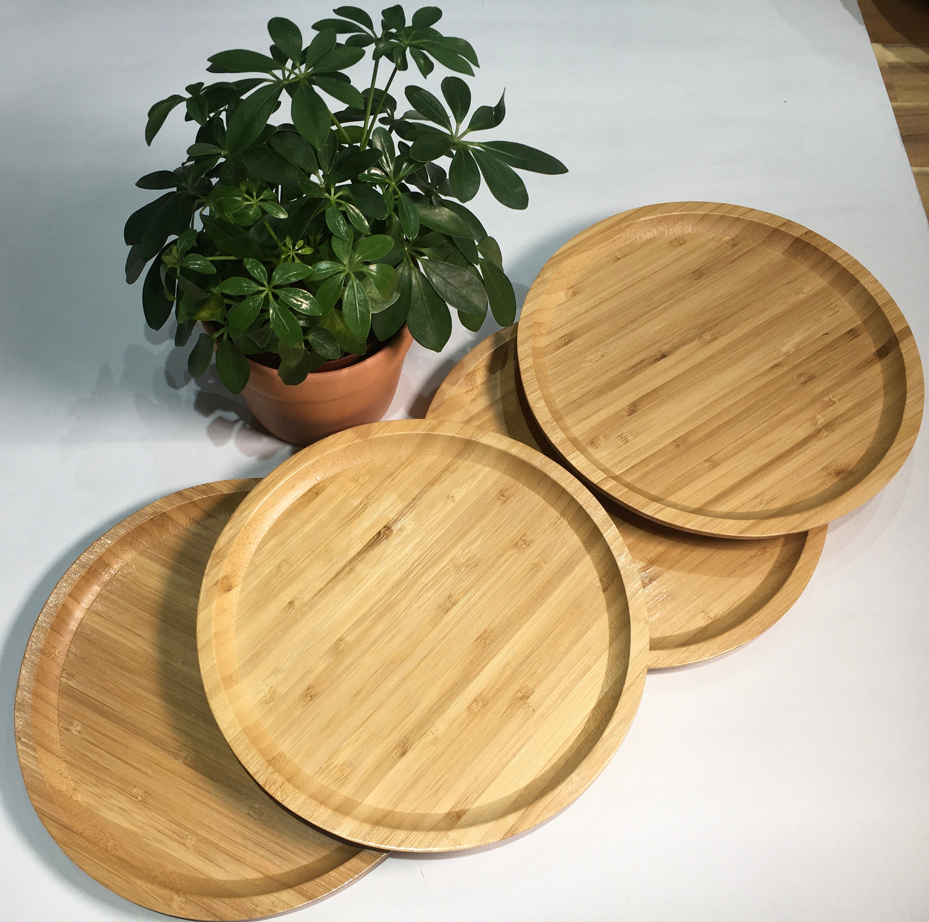 4 X Bamboo wood plates 20 cm round plate Eco tableware Etsy