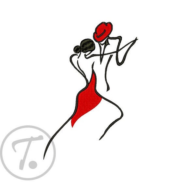 Clothes Embroidery Design. Women Embroidery Design. Tango dancing couple in 5 sizes. For T-shirts and clothes. Machine embroidery. Pattern