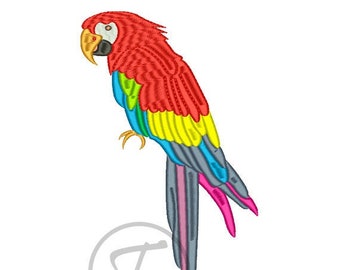 Macaw Parrot Embroidery Design: Colorful Bird Pattern (3x3 to 6x10 Hoop) (Digital Download)