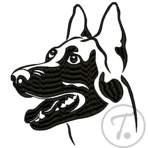 Disegno da ricamo per cane pastore belga Malinois: ritratto di animale domestico (schema digitale)
