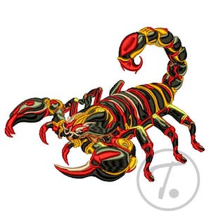Scorpion Embroidery Design: Black-Red Pet Machine Pattern (Digital Download)