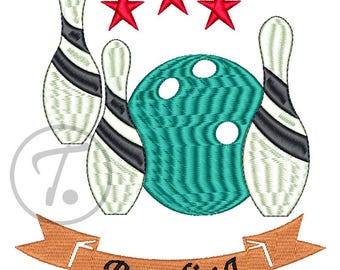 Bowling Embroidery Design: Sports Motif, 5 Sizes, Machine Pattern (Digital Download)