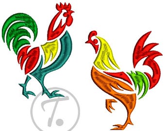 Rooster Embroidery Design: Domestic Animal in 3 size, Machine Digital Pattern