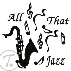All That Jazz Embroidery Design: Music Emblem in 4 Sizes, Pattern (Digital Download)