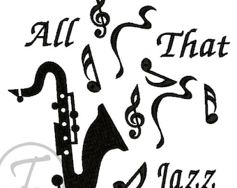 All That Jazz Embroidery Design: Music Emblem in 4 Sizes, Pattern (Digital Download)