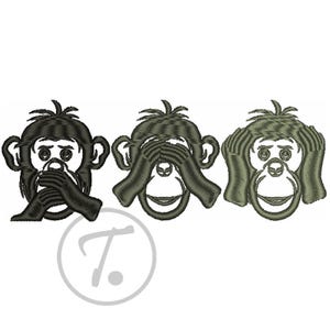 Drei Affen Stickdatei: (Größe 4) Iwazaru Mizaru Kikazaru (Digitaler Download)