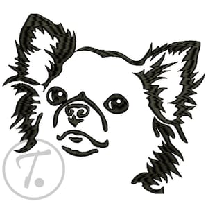 Chihuahua Dog Embroidery Design: Long Hair Pet Portrait (4 Size) (Digital Download)