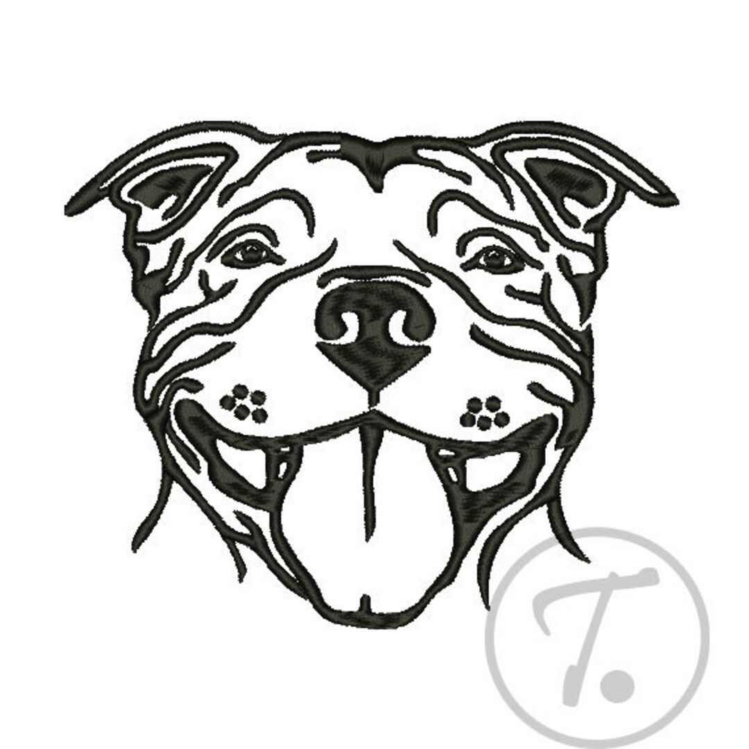 Pit Bull Dog Embroidery Design. 4 Sizes. Pit Bull Dogs Embroidery. Pets Design. Watchdog. Dog