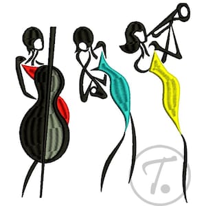 Musician Embroidery Design: Female Musicians in 3 Sizes, Pattern (Digital Download)