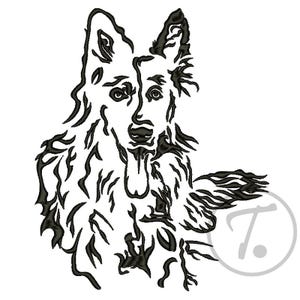 Schäferhund Stickdatei: Langhaar Hund (Größe 3) Stickdatei zum Downloaden