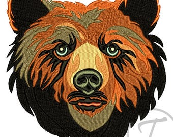 Diseño de bordado de oso pardo: Oso grizzly (3x3 a 6x10 pulgadas) (Descarga digital)