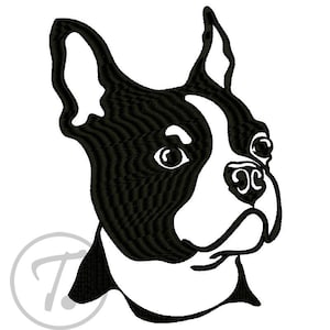 Motif de broderie chien Boston Terrier : 4 tailles (motif numérique)