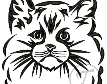 Diseño de bordado de gato Ragdoll: Retrato de mascota (4 tamaños) (Patrón digital)