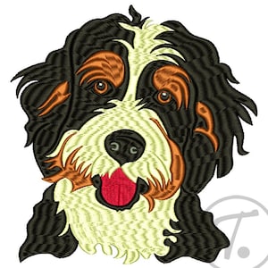 Bernedoodle Dog Embroidery Design: 4 Sizes, Pet Portrait (Digital Pattern)