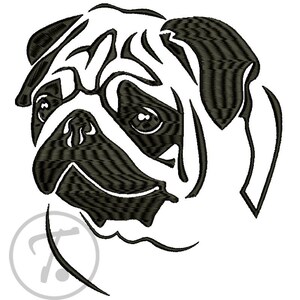 Pug Dog Embroidery Design: Pets Machine Embroidery Pattern (3 Size) (Digital Download)