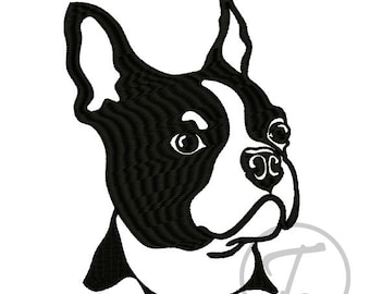 Boston Terrier dog embroidery design. Boston Terrier dog in 4 sizes. Pets. House dog. Design of dogs. Machine Embroidery Digital Pattern