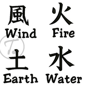Chinese Four Elements Embroidery Design: Wind, Fire, Earth, Water (Digital Pattern)