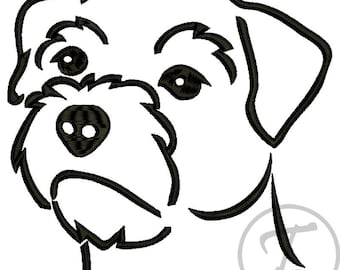 Wzór haftu psa rasy border terrier: Portret zwierzaka w 3 rozmiarach (wzór cyfrowy)