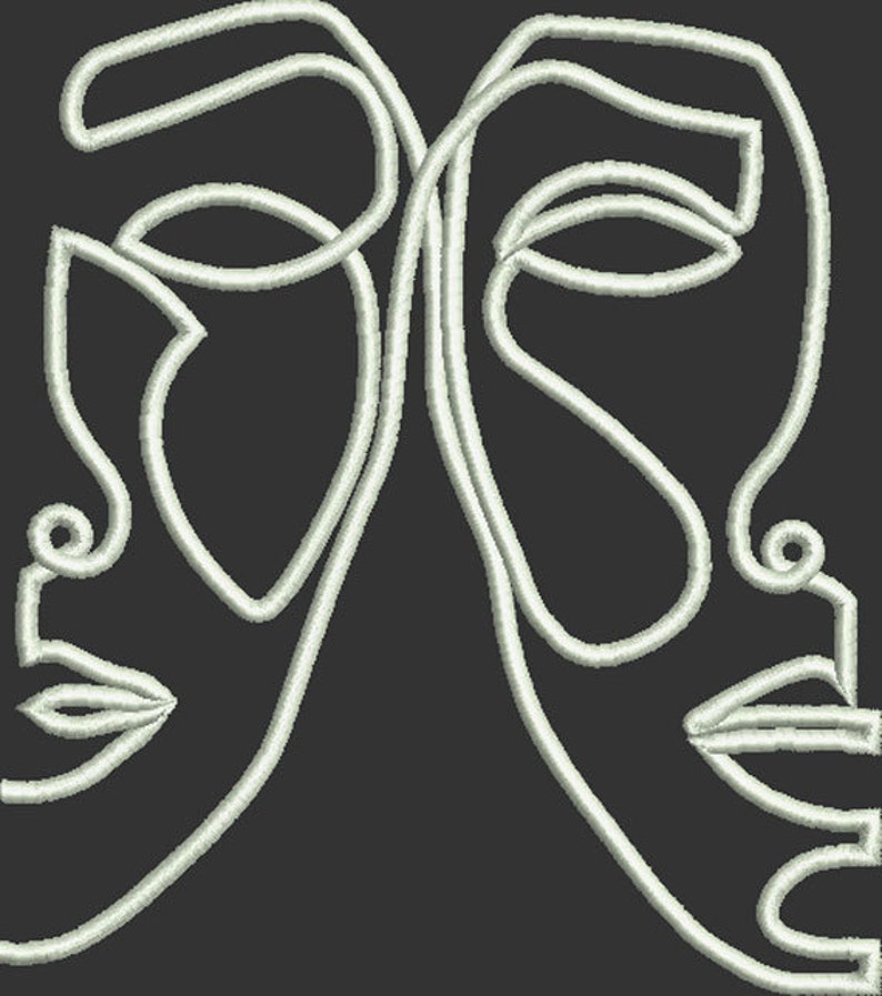 Applique Design for machine Embroidery Abstract One Line Faces Art embroidery Instant download Black White Art Easy to do Pattern