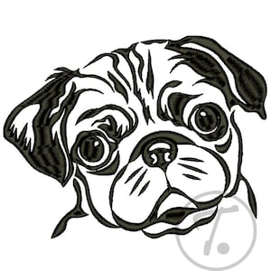 Pug Dog Embroidery Design: Pet Portrait (4 Size) (Digital Pattern)