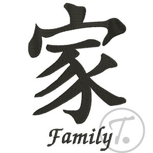 Letras bordadas - Emblemas para camisetas y ropa. Bordado de fuentes. Palabras chinas. FAMILIA en chino - Patrón de bordado a máquina