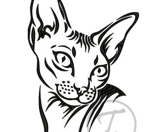 Sphynx Cat Embroidery Design: Pet portrait, Pattern (4 Size) (Digital Download)