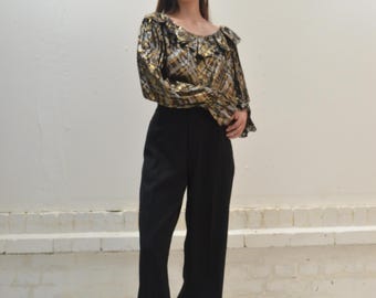 Women's Designer Saint Laurent Rive Gauche Black Corduroy High Waisted Trousers