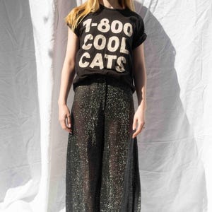 Vintage 1970s Women&#39;s Sheer / See Through Silver Disco Wide leg Trousers / Palazzo Pants