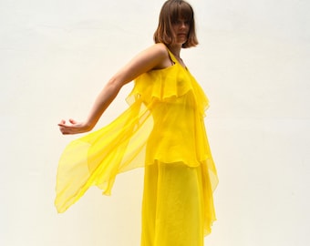 Women's Vintage 1970s Chiffon Maxi Dress
