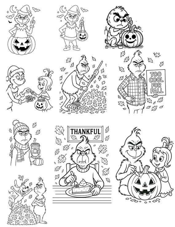 Grinch Fall Coloring Pages for Kids|printable Downloadable