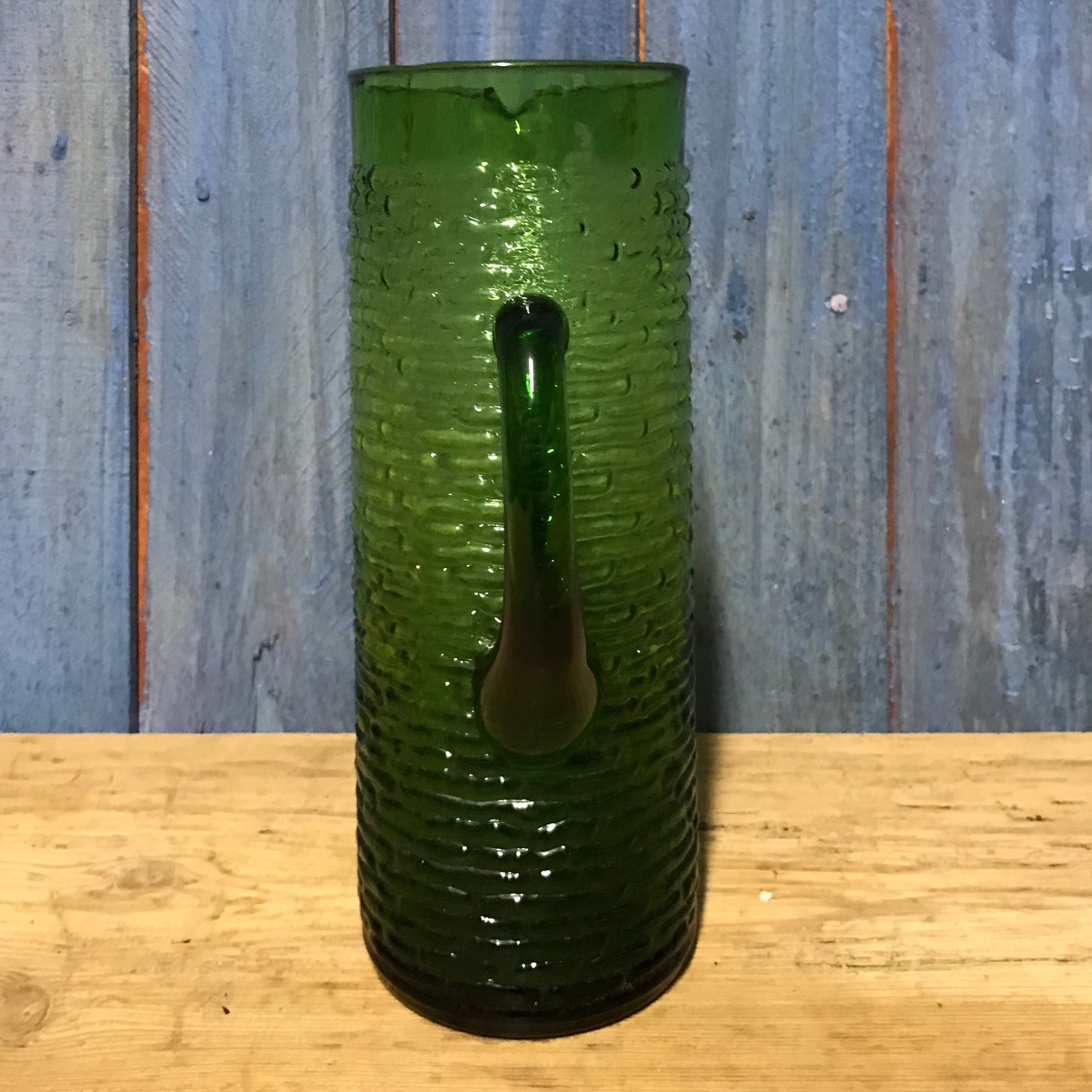 Retro Vintage Green Glass Water Jug or Vase Etsy UK