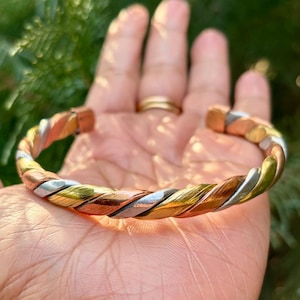 1 Pc Pure Ashtadhatu, Copper Brass Silver Healing Bangle, Cuff, Bracelet, Jewelry, Spiritual Bangle for Kriya Astrological purposes, Domed