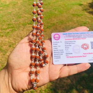 925 Sterling Silver + LAB CERTIFIED 54+1 Guru Bead Indian Origin Rudraksha Mala 5 mukhi 5 faces Lord Shivas Rosary Jaap Mala Yoga Prayer 6mm