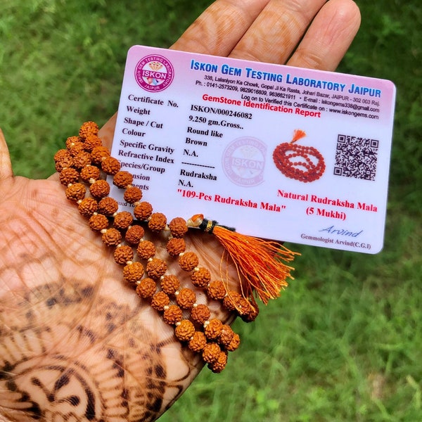 LAB CERTIFIED 108+1 Bead Indian Origin Rudraksha Mala 5 mukhi 5 faces (5mm round bead) Lord Shivas Rosary Jaap Mala Yoga Prayer Healing