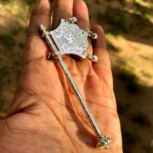 925 Sterling Silver Handmade Lord Krishna LADDU GOPAL Fan Pankha Pankhi 4&quot;, 12.7 grams Religious Pooja, God&#39;s Worship Ceremonies Free Ship