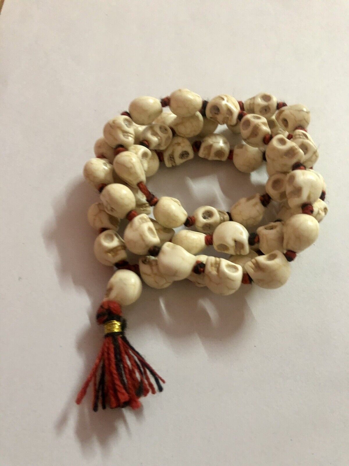 Rosaire Hindou Crâne Sculpté – Mala Nar Mund 108 Perles, Déesse Kali, Fait Main