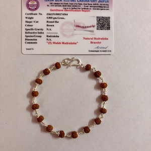 LAB CERTIFIED Natural RUDRAKSHA Rudraksh (6mm) Bracelet in 925 Sterling Silver 8&quot; S Hook, Indian Origin Lord Shivas Yoga Prayer, Unisex