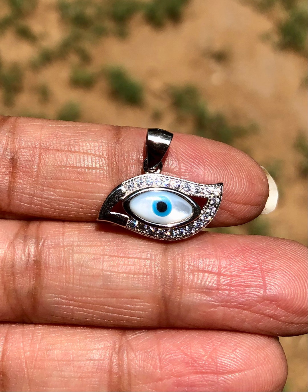 925 Silver Evil Eye Protection Pendant, Amulet Nazariya, Eye Shape