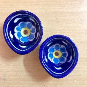 2 Stück handgefertigte bemalte JAIPUR BLAU KERAMIK Diya Dipak Deepak Diwali Laxmi Puja D1 Geben Schiff frei