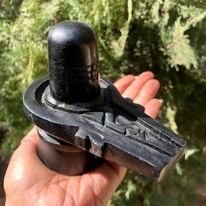 Indian Origin 4.25 Inch Length Black Stone Shivling Handmade Hindu God Black Shiva Lingam Pooja, 500 grams / Free Ship