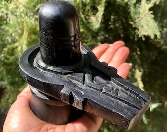 Indian Origin 4.25 Inch Length Black Stone Shivling Handmade Hindu God Black Shiva Lingam Pooja, 500 grams / Free Ship