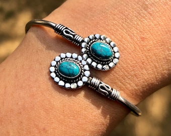 Handgjorda armbandssmycken, justerbara, tyskt silver, naturlig turkos ädelsten, helande armband, blå, decemberfödelsesten