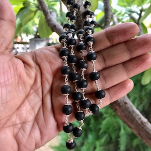 925 Silver + Original Ebony 54+1 Beads 8 mm, Natural Karungali Malai Mala ROSARY, Indian Origin, Rosary Jaap Mala Yoga Prayer, Free Ship