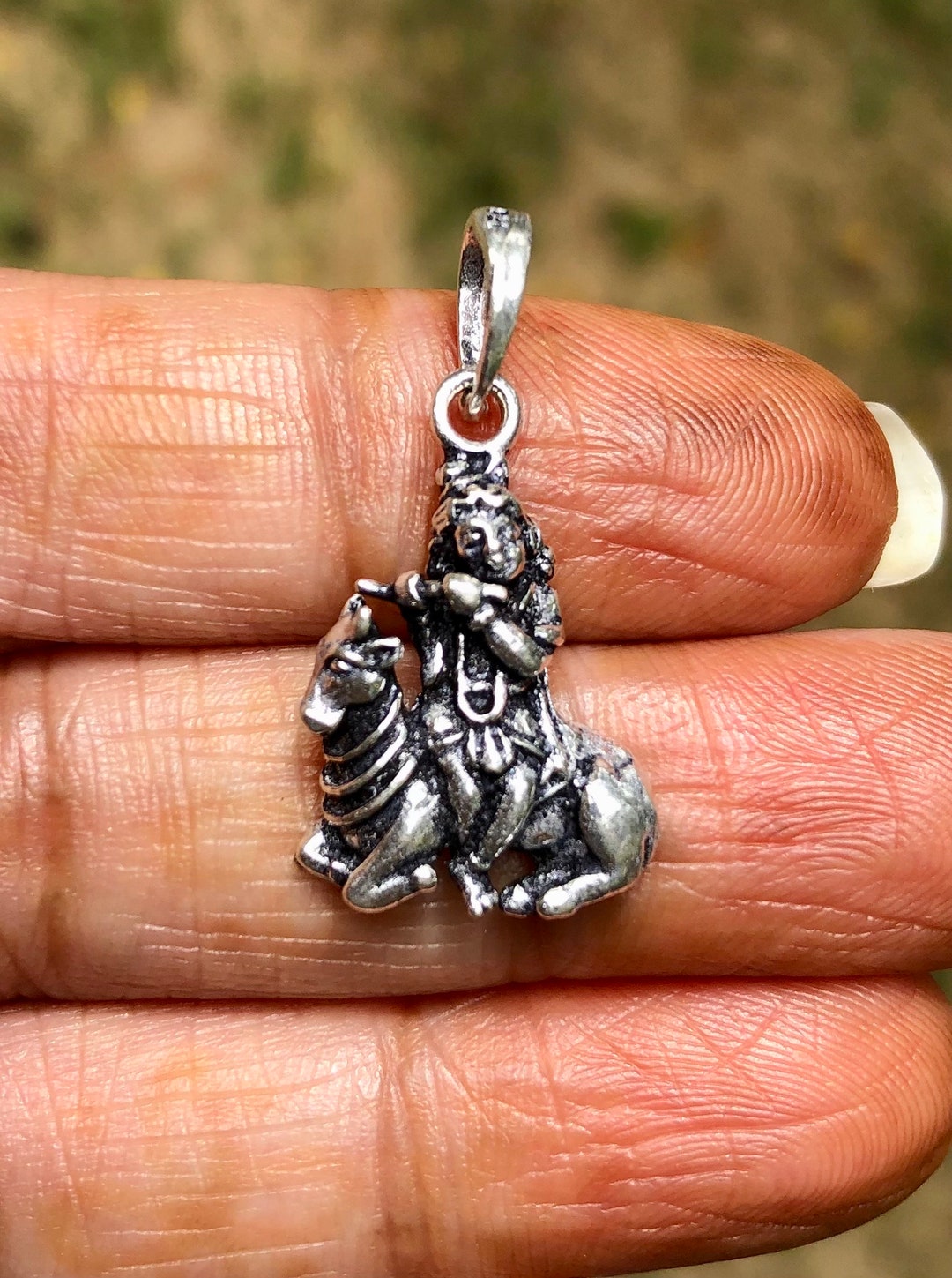 925 Sterling Silver Lord Krishna, Kanha Jis Pendant, Wearing Temple