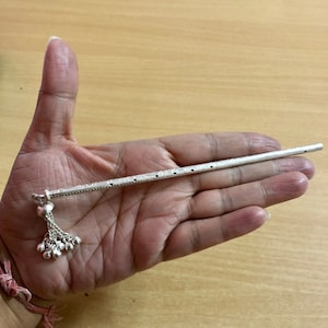 925 Sterling Silver Handmade Lord Krishna LADDU GOPAL bansuri flute 1 Pc 6 Inch Religious Pooja, God&#39;s Worship, Weddings, Ceremonies BIG F/S