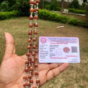 925 Sterling Silver + LAB CERTIFIED 54+1 Guru Bead Indian Origin Rudraksha Mala 5 mukhi 5 faces Lord Shivas Rosary Jaap Mala Yoga Prayer