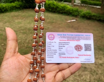 925 Sterling Silver + LAB CERTIFIED 54+1 Guru Bead Indian Origin Rudraksha Mala 5 mukhi 5 faces Lord Shivas Rosary Jaap Mala Yoga Prayer