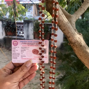 925 Sterling Silver + LAB CERTIFIED 108+1 Guru Bead Indian Origin Rudraksha Mala 5 mukhi 5 faces Lord Shivas Rosary Jaap Mala Yoga Prayer